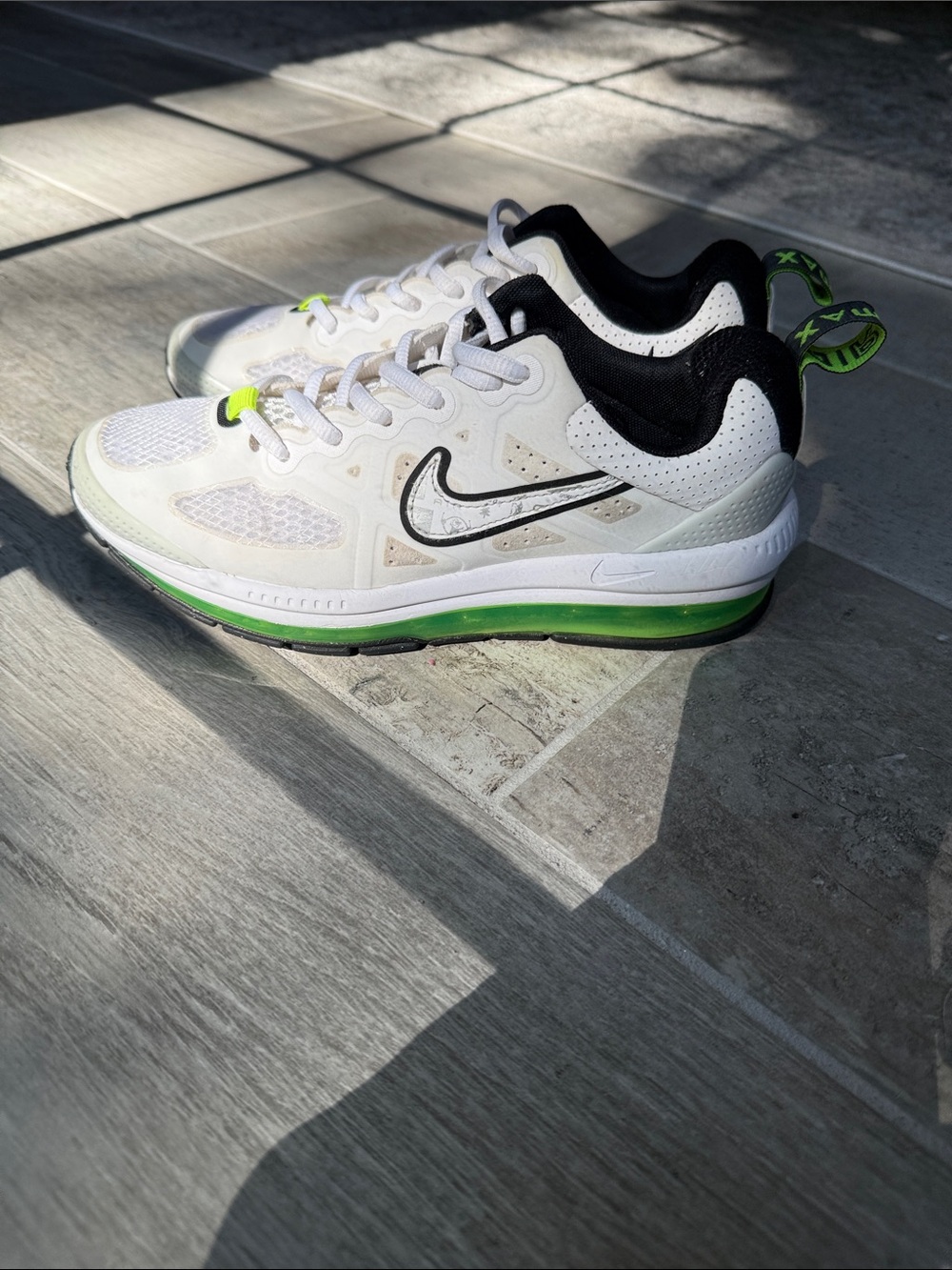 Nike Kids Air Max Genome White Volt -White, Black & Neon Green Athletic Sneakers
